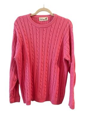 Tulchan Pink Cable Knit Sweater XL Coastal Nautical 100% Cotton